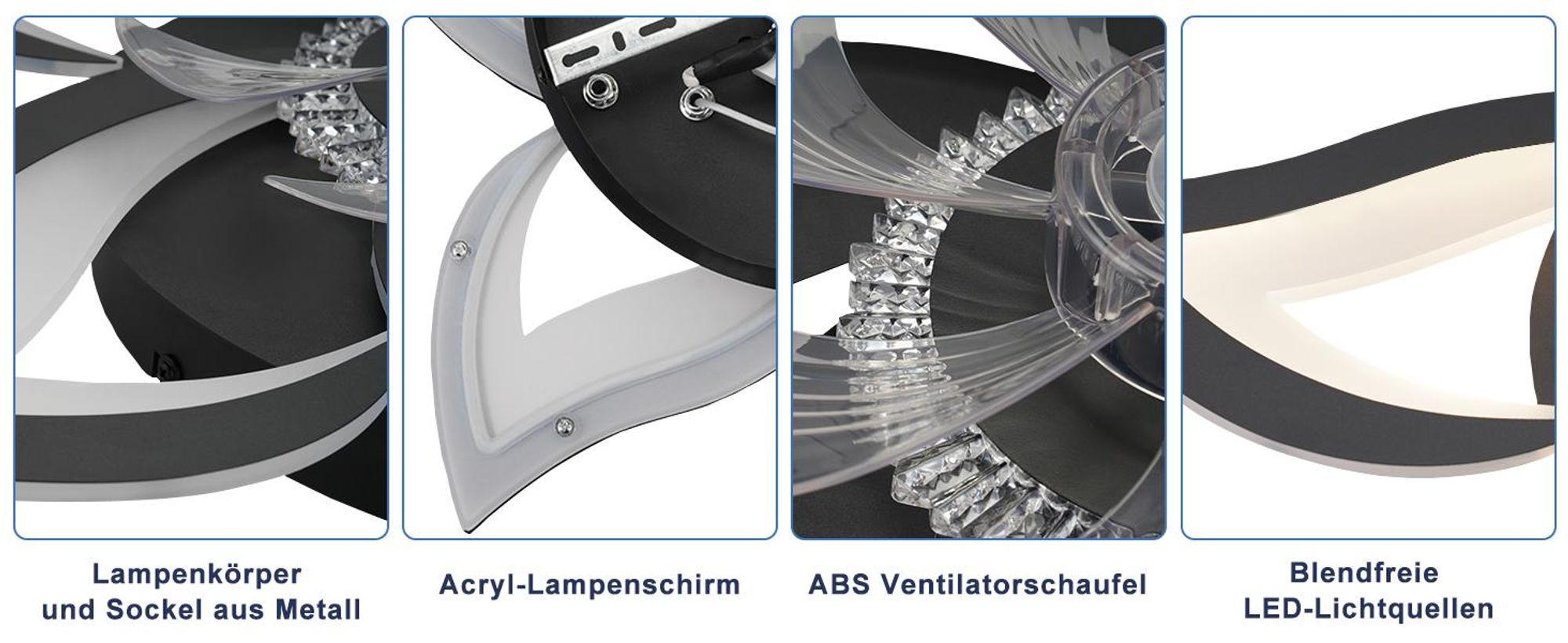 ZMH LED stropný ventilátor s osvetlením 48W čierne stropné svetlo s ventilátorom Tiché diaľkové ovládanie Stmievateľné 3 farebné teploty 6-rýchlostný časovač Stropné svietidlo do spálne do obývačky Jedáleň