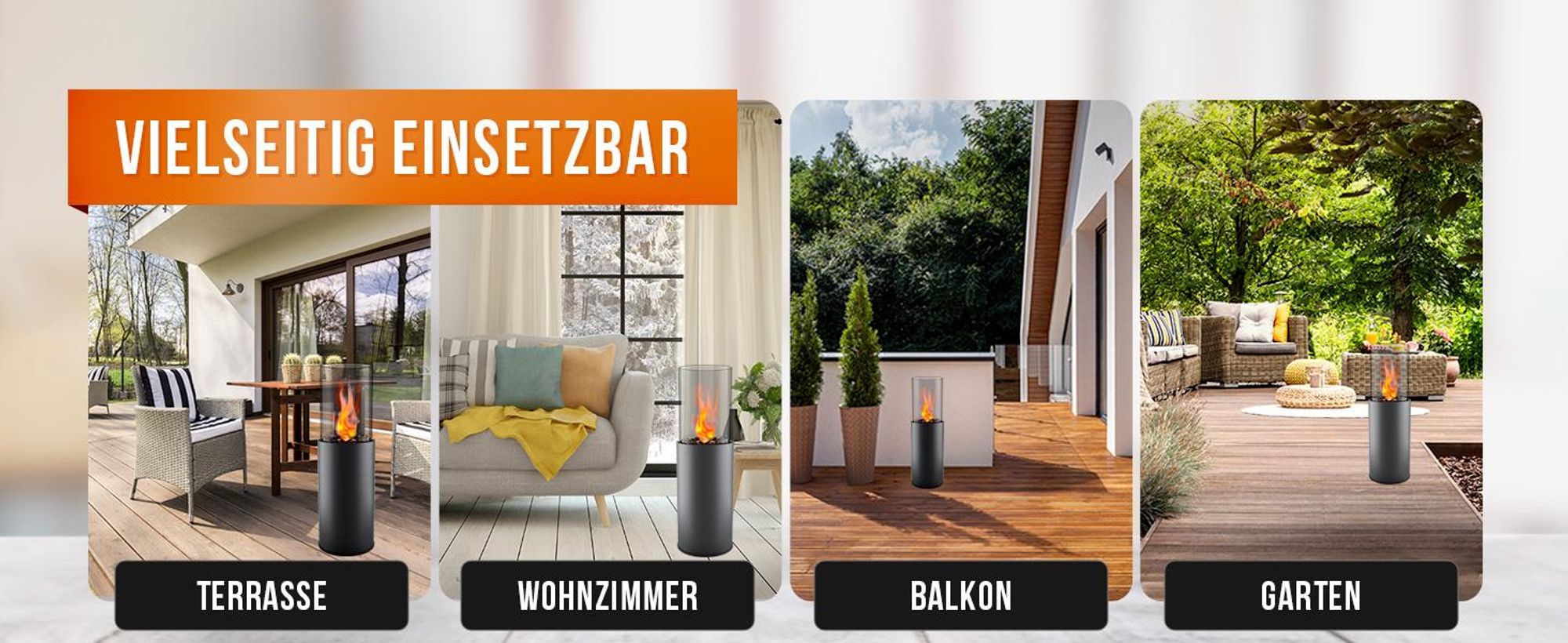Flammtal Bioethanol Kamin [8h Brenndauer / 80x26x26 cm] – Freistehender Ethanol Standkamin für Out– & Indoor – Ethanol Kamin mit verstellbarer Flamme