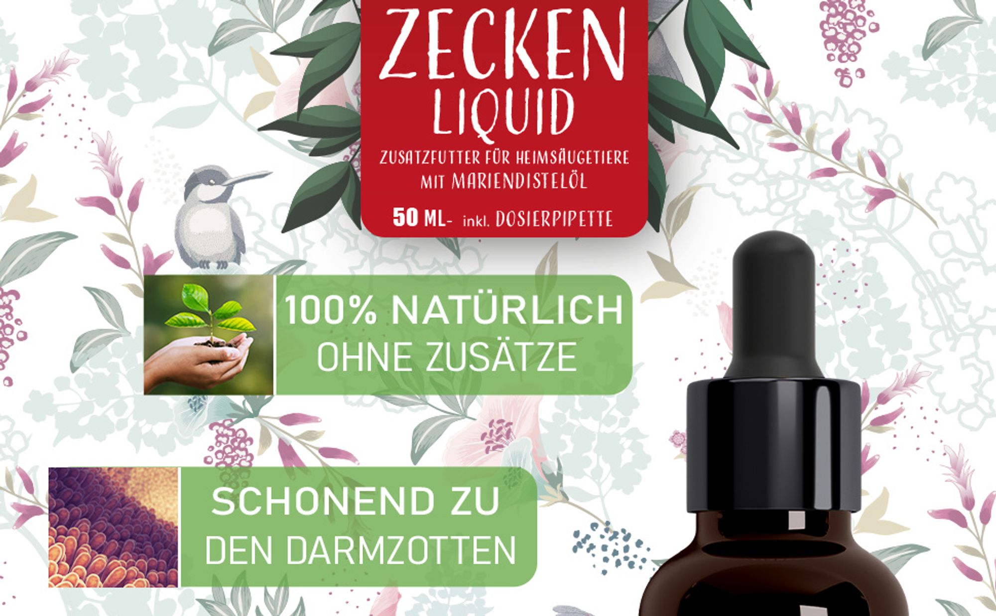 Nature Animal® Zeckenschutz Liquid – Zeckenschutz – für Hunde und Katzen – mit Sofortwirkung – natürlich – Zecken - 50 ml