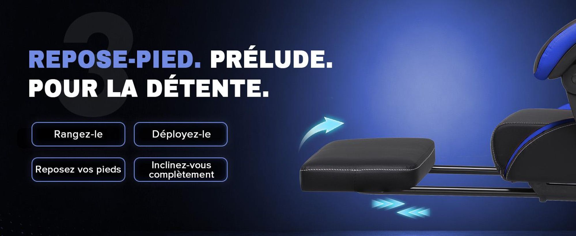 GTPLAYER Fauteuil gaming, chaise de bureau avec repose-pieds, fauteuil gamer ergonomique avec accoudoirs intégrés, chaise de bureau réglable en hauteu