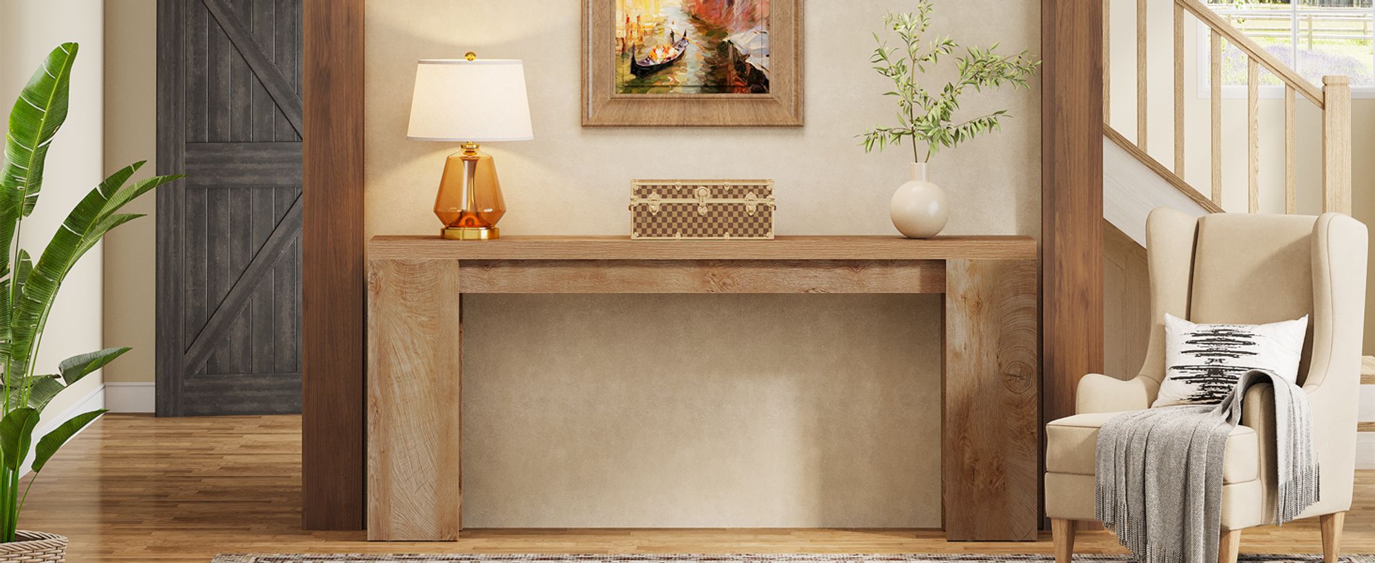 Tribesigns Konsolentisch, 160 x 29.5 x 85 cm, Beistelltisch, Flurtisch, Sofatisch für Kleinen Raum, Sofatisch aus Holz im Landhausstil,  Eichenbraun