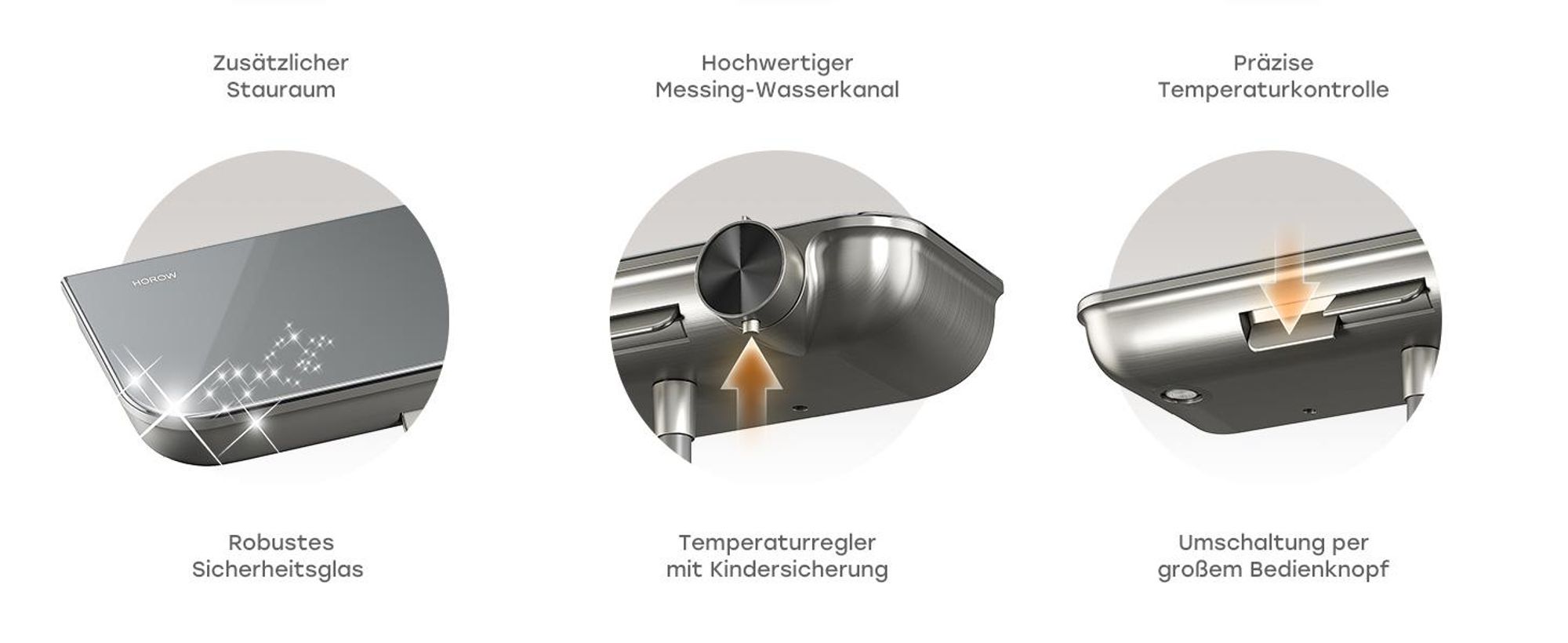 HOROW Regendusche Set mit Thermostatarmatur, Grau Duschset Duschsystem mit 4 Massage-Modi, Klappbares Duschset, Höhenverstellbar, für Badewannen