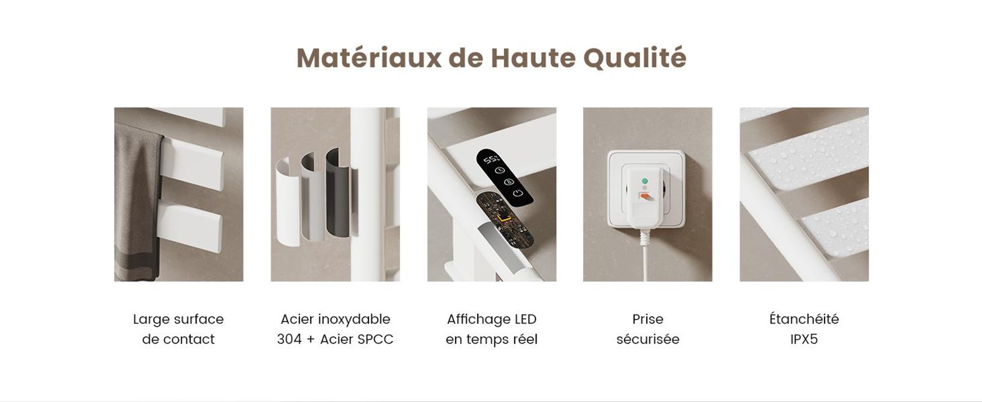 EMKE Sèche-serviettes électrique avec porte-serviettes pivotant et tablette, Thermostat WiFi,vocale, Minuterie, 76x45x14 cm, Blanc