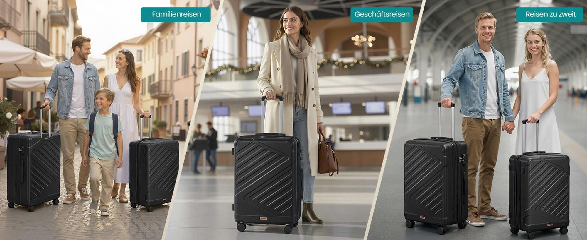 SONGMICS Koffer, Hartschalenkoffer mit TSA-Schloss und Koffergurt, erweiterbar, L, 65 cm, für Urlaub, 4 Rollen, schwarz