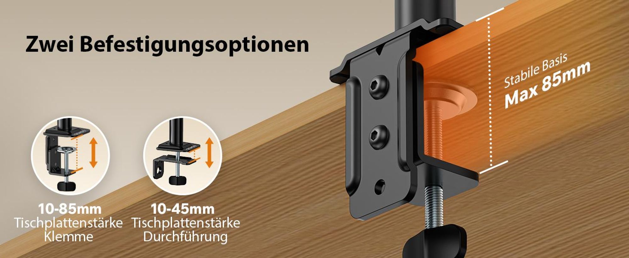 SENSE7 HANG LIGHT DOUBLE Dual Monitor Halterung 17-32 Zoll VESA 2x9kg Pivot Gasfeder Schreibtisch 2 Bildschirme Schwarz Ergonomisch