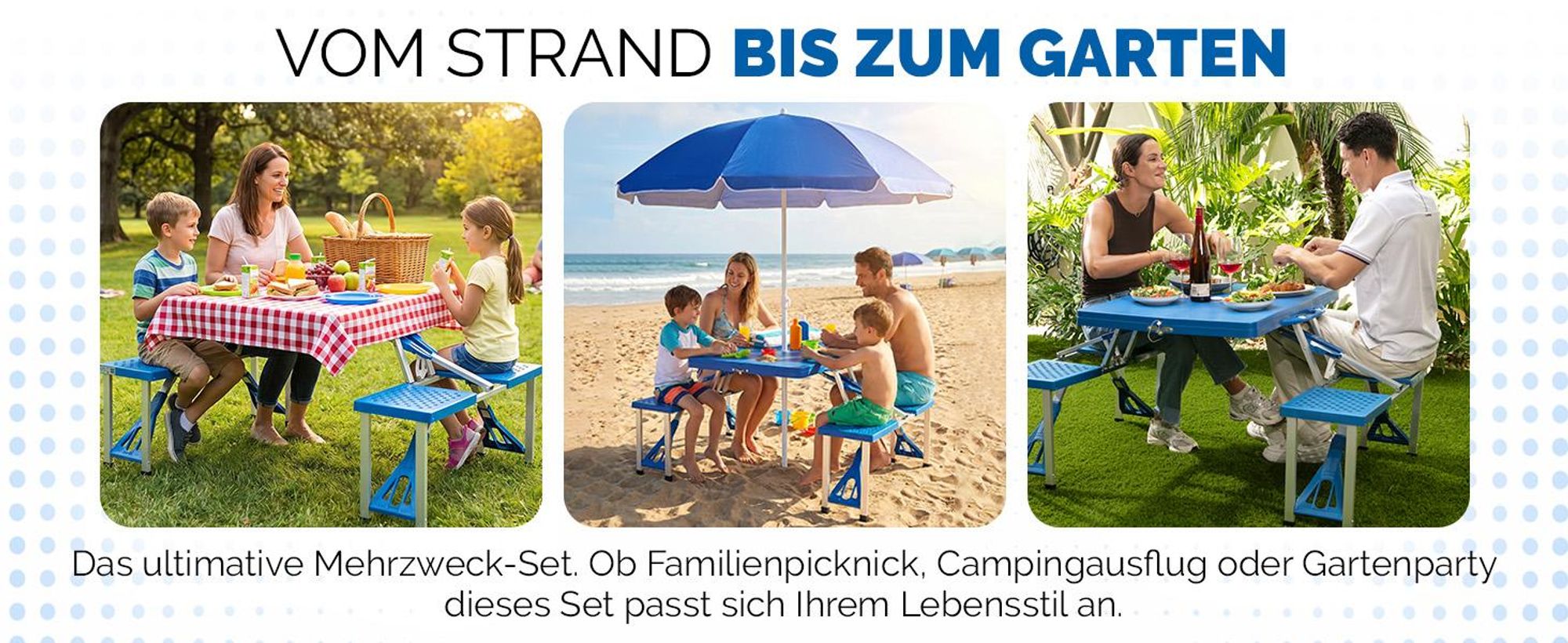 CASARIA Campingtisch mit 4 Sitzplätzen Blau