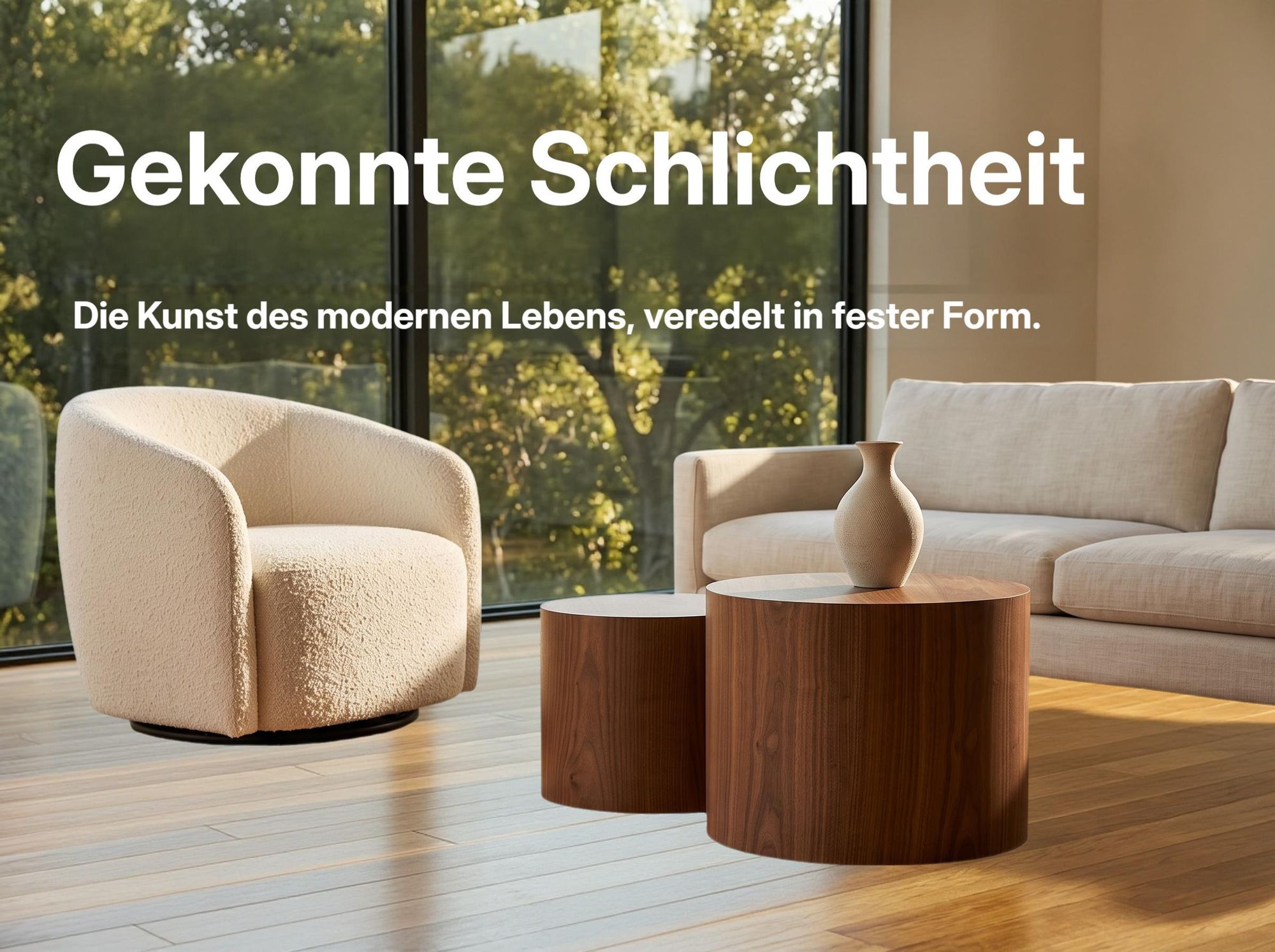 williamspace Holzoptik Beistelltisch-Set aus 2, MDF mit Echtholzfurnier, rund & platzsparend, Nussbaumfarbe