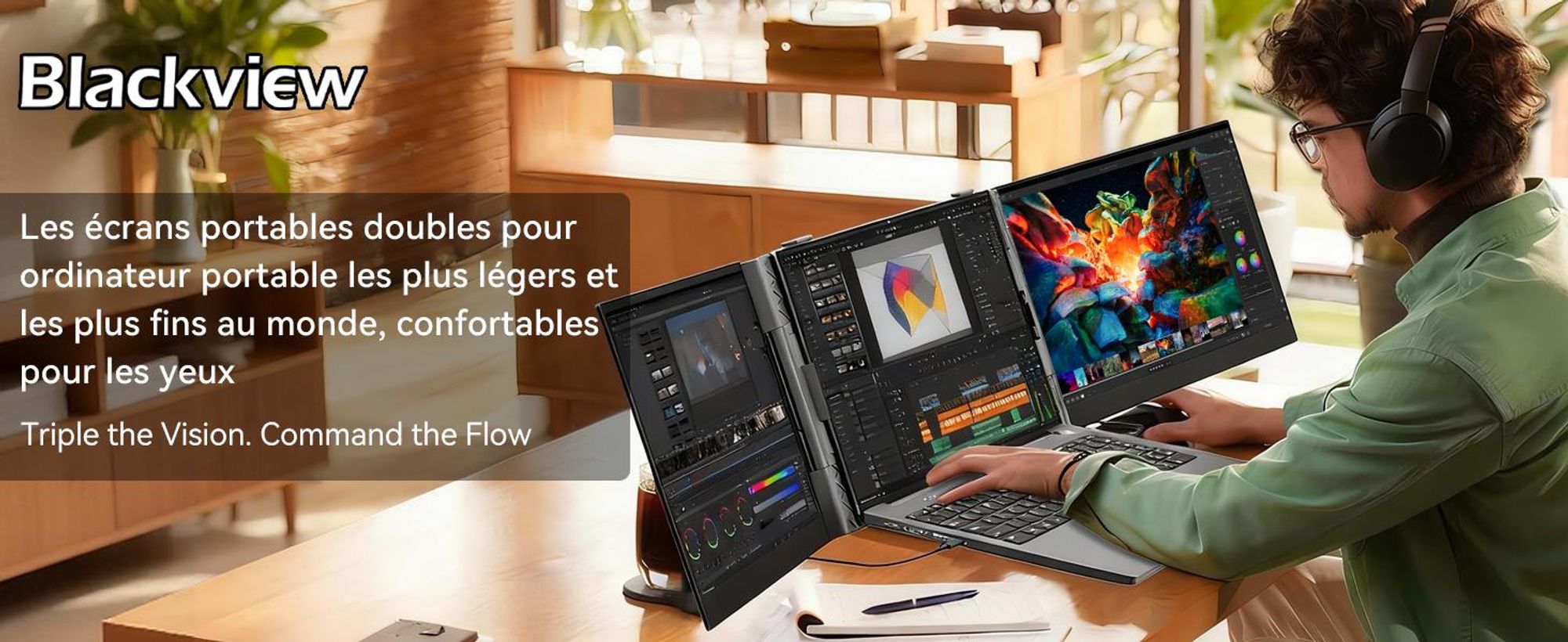 Écran portable Blackview DCM6 14 pouces, moniteur double écran pour ordinateur portable, ultrafin, FHD, compatible avec les ordinateurs portables de 13,3 à 17,3 pou pivotant à 180°, compatible Windows/Mac/Android