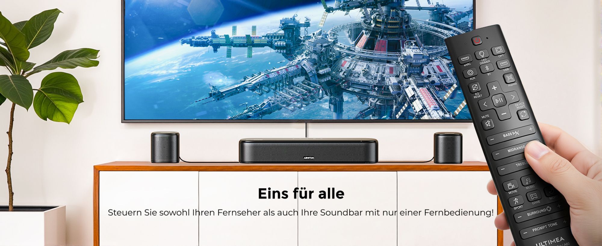 ULTIMEA 7.1ch Dolby Atmos Soundbar mit Subwoofer für TV, Surround Sound System für Heimkino, App Steuerung, 4 Surround Lautsprechern