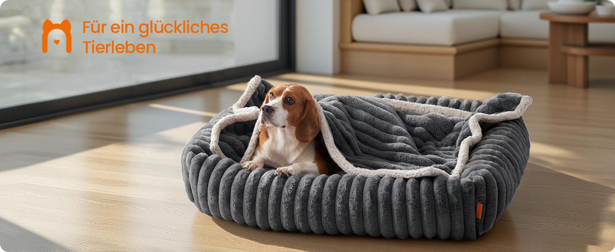 FEANDREA Hundebett, orthopädisches Hundekörbchen, Hundekissen waschbar, weiche Polsterung, 91 x 68 x 20 cm, grau