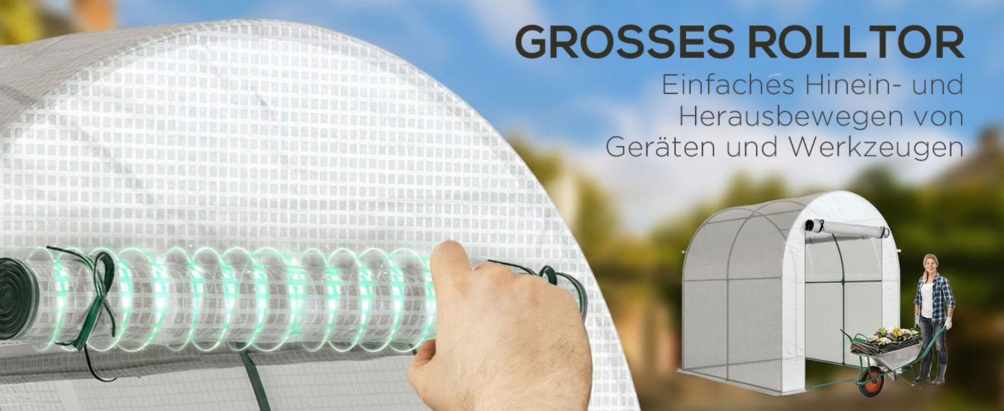 Outsunny Gewächshaus, Foliengewächshaus mit Aufrollbare Fenster & Tür, UV Schutz