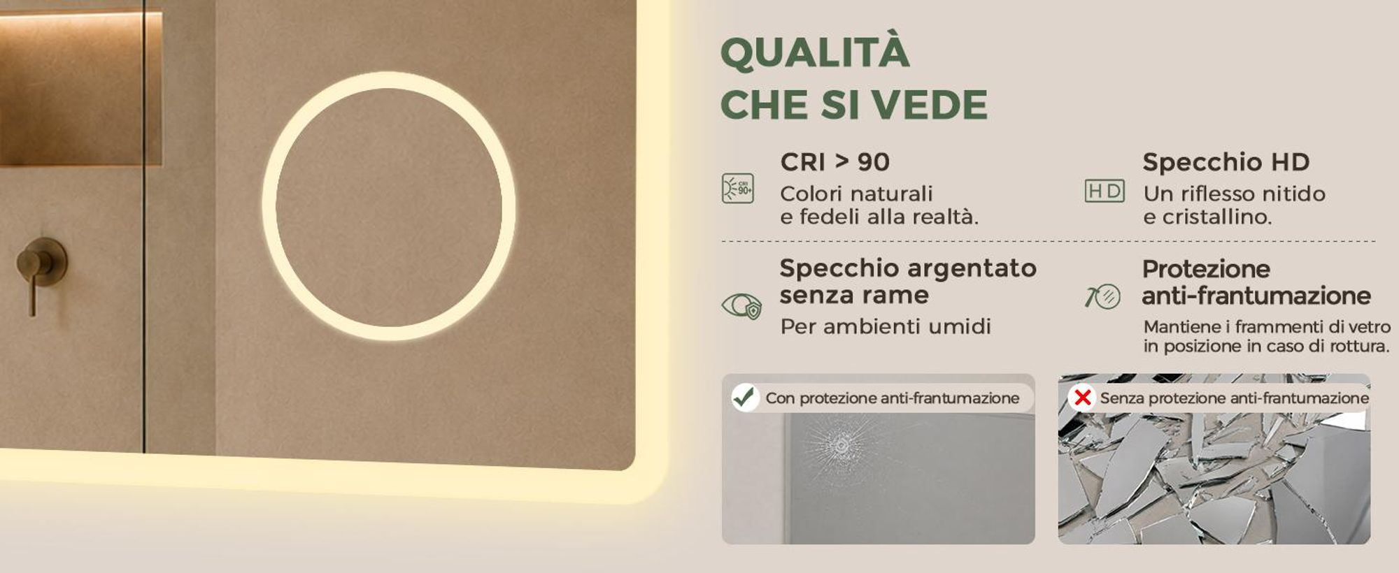 S'AFIELINA Specchio bagno LED con Bluetooth 5.3, 120 × 60 cm,Specchio ingranditore 3×, antiappannamento, 3 colori, dimmerabile, touch & memoria