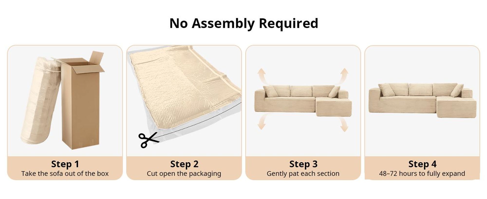 COMHOMASofa Big-Sofa, L-förmige Sofa, Couch Ecksofa, Chaiselongue Schlafsofa mit tiefer Sitzfläche und breiten Armlehnen, Cordstoff, Beige-L
