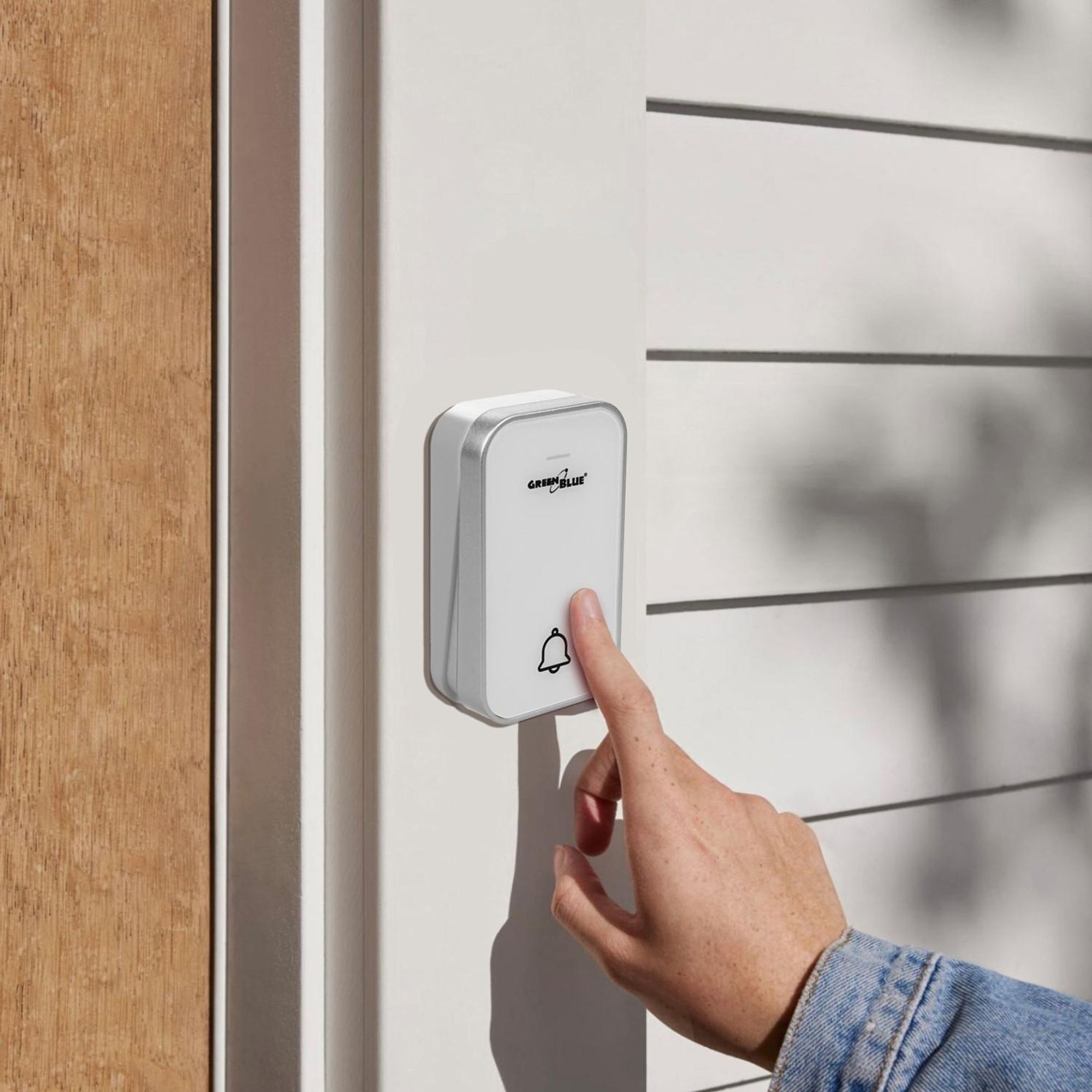 Kabellose Türklingel Kabelloses, batterieloses, Kinetisches Klingelsystem mit 38 Melodien, Reichweite bis zu 200 m, IP44 (1x Steckdosen-Empfänger + 1x