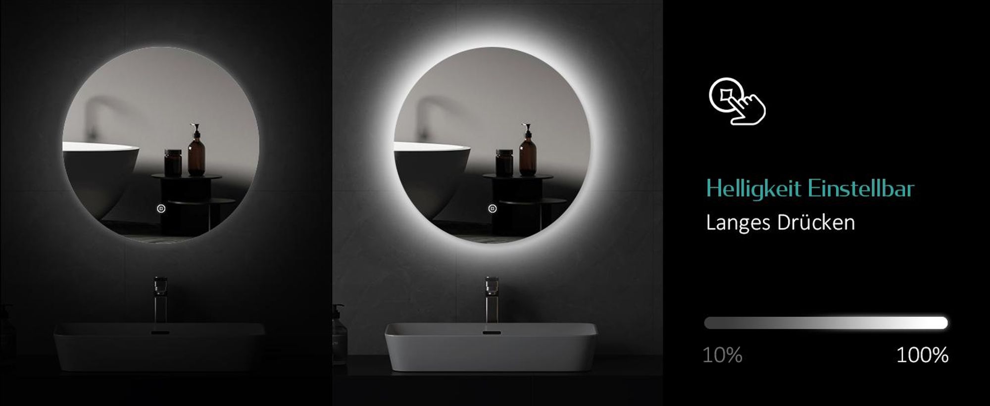 EMKE LED Badspiegel Rund 60 cm LED Spiegel Badezimmerspiegel mit Beleuchtung Kaltweiß Lichtspiegel Wandspiegel mit Touchschalter IP44 Energiesparend