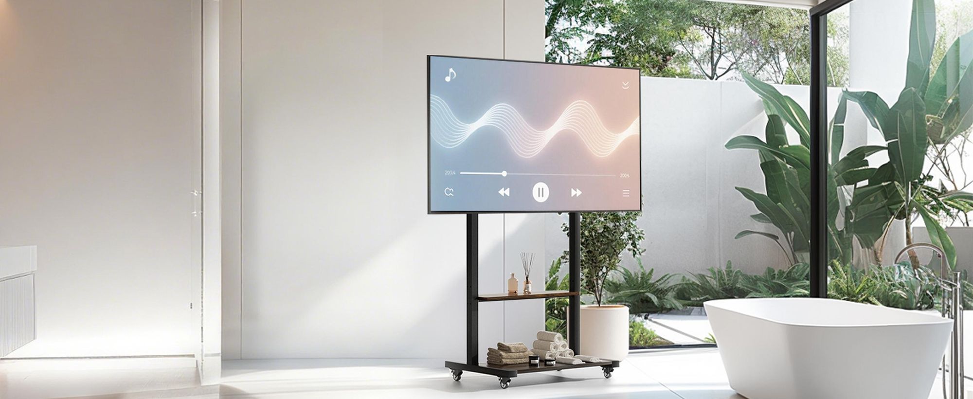 WISFOR TV Ständer Rollbar, TV Standfuss Höhenverstellbar Fernsehständer Halterung Universal für 40”-86”,VESA 600x400mm,bis Max 50kg