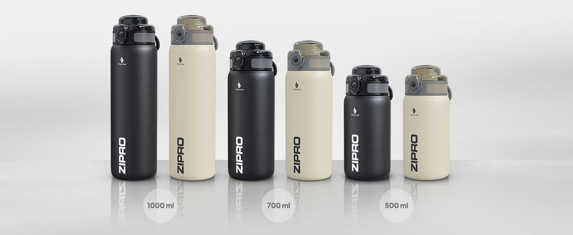 ZIPRO Edelstahl Trinkflasche 500 ml Beige - Thermosflasche Isoliert Doppelwandig Auslaufsicher BPA-Frei Sport Wasserflasche Thermo klein