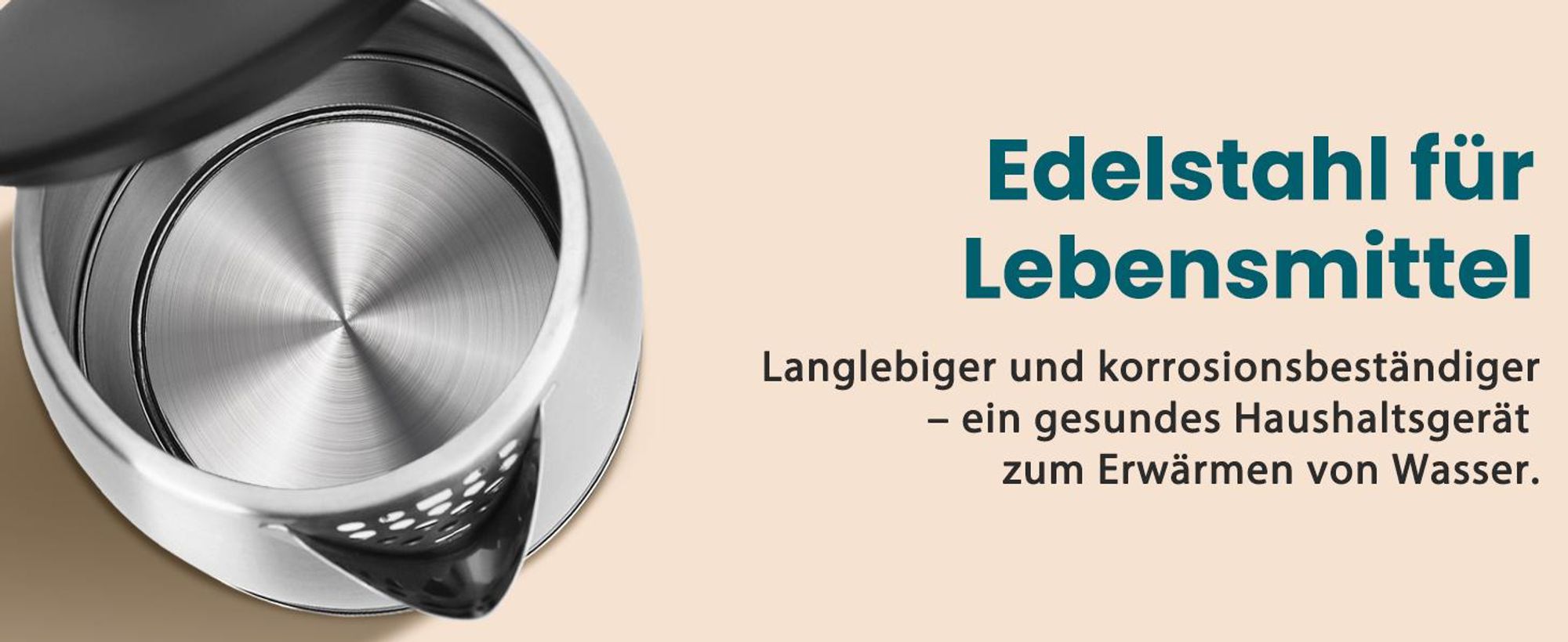 Aigostar 30LYF/300104LYF Schnurloser Wasserkocher, Edelstahlgehäuse, 1,7 l FÃ1/4llmenge, 2200 Watt, 360° Sockel, Trockengehschutz, Abschaltautomatik