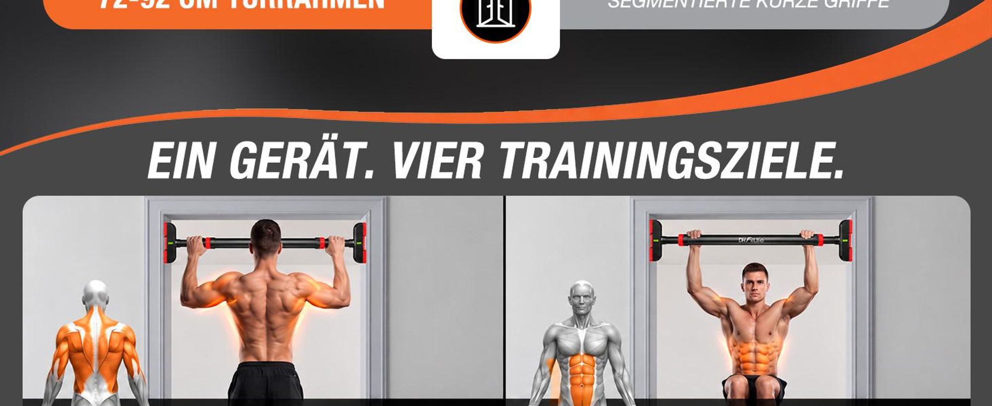 DH FitLife Klimmzugstange Türrahmen ohne Bohren, 72–92 cm, bis 200 kg, mit Wasserwaage, Doppelsicherung und Anti-Rutsch-Pads, Schwarz-Rot