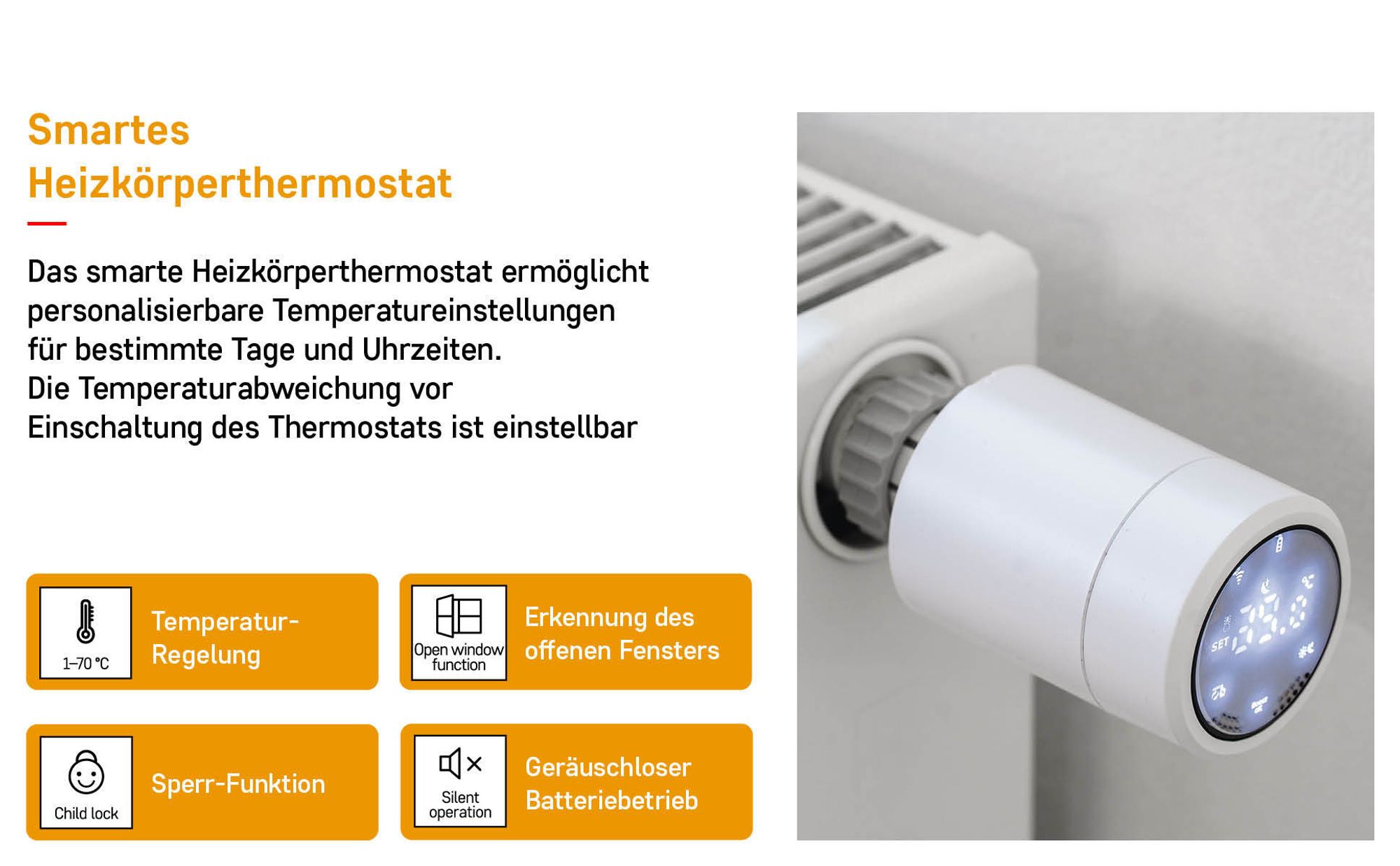 EMOS GoSmart Heizkörperthermostat mit App, programmierbarer Smart Home Thermostat, einstellbare Hysterese, P5630S