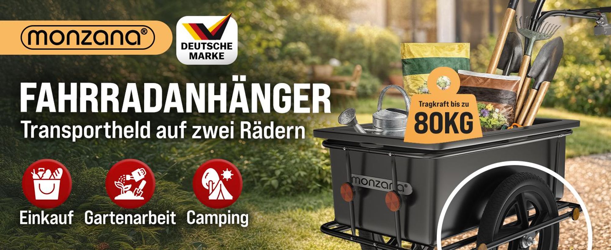 MONZANA Fahrradanhänger mit 90L Kunststoffwanne