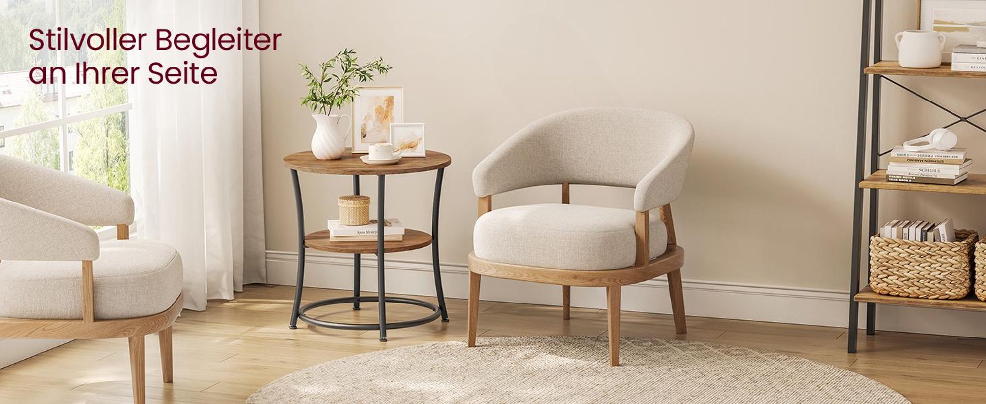 VASAGLE Beistelltisch, Couchtisch rund, Sofatisch, 2 Ablagen, Wohnzimmer, Schlafzimmer