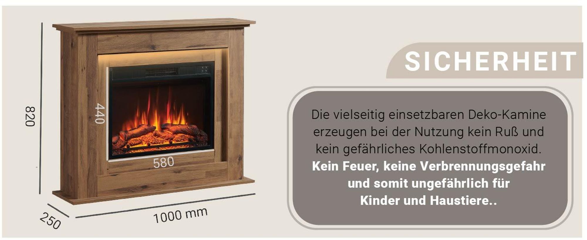Das Bild zeigt den elektrischen Standkamin Finn der Marke BALDERIA in der Farbe Dunkle Eiche