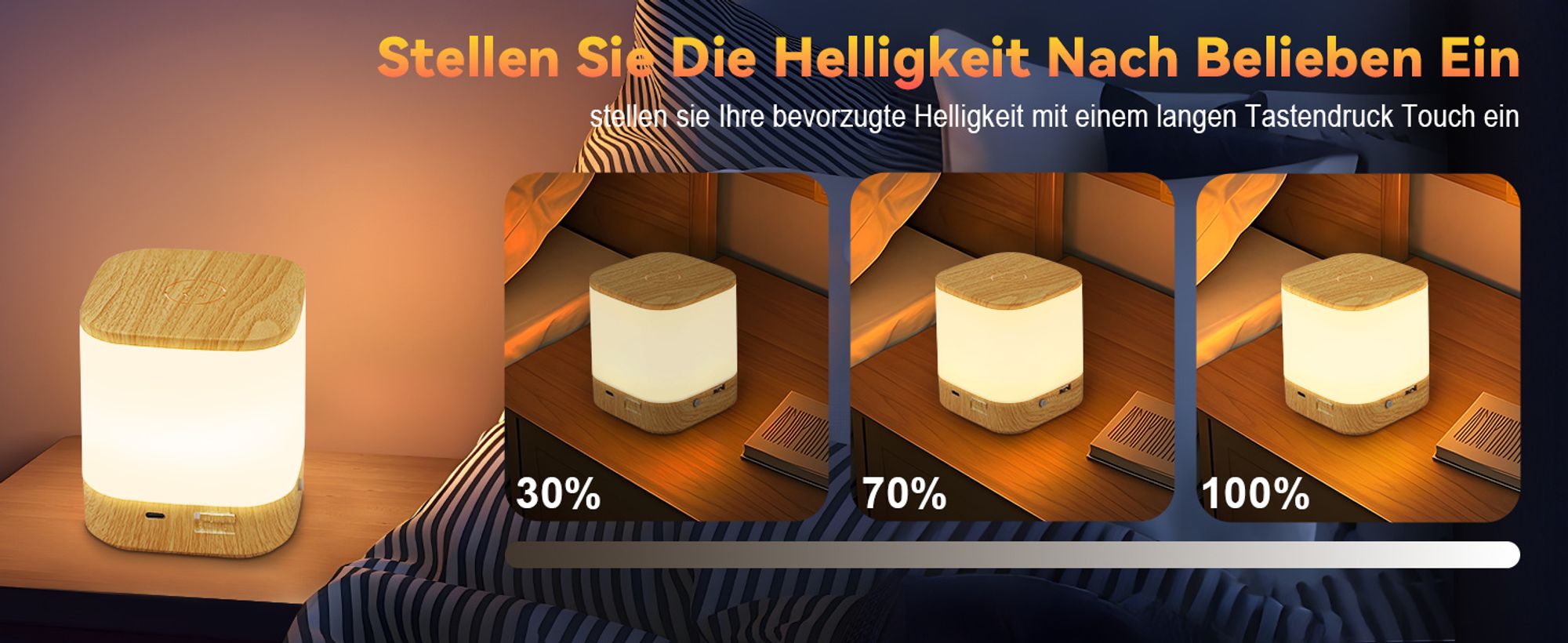 ZMH Nachtlicht Kabellos LED Touch Dimmbar Tischlampe Akku mit 3 Farbtemperaturen 3600mAH USB Aufladbar Nachttischlampe Timing Funktion