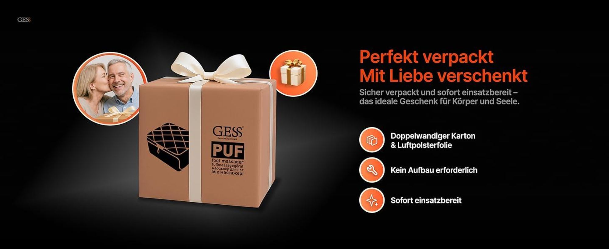 GESS PUF 3-in-1 Fuß- & Wadenmassagegerät mit Shiatsu, Wärmefunktion & Luftkompression