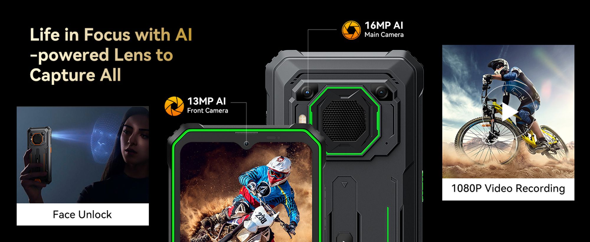 Blackview BV6200 Plus(2025) Outdoor Telefon komórkowy bez umowy, 11000mAh/18W/5W Ładowanie wsteczne, 24GB+256GB, Głośnik 98DB, 6,56", IP69, Gemini, NFC