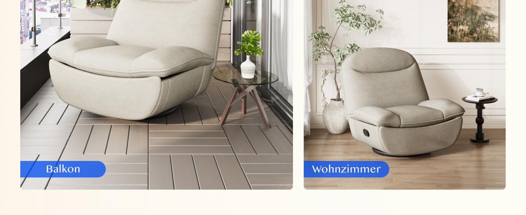 FLEXISPOT XC6 Oval Relaxsessel mit Decke, 360° drehbarer Fernsehsessel mit Liegefunktion, Rückenlehne & Fußstütze separat verstellbar, Beige