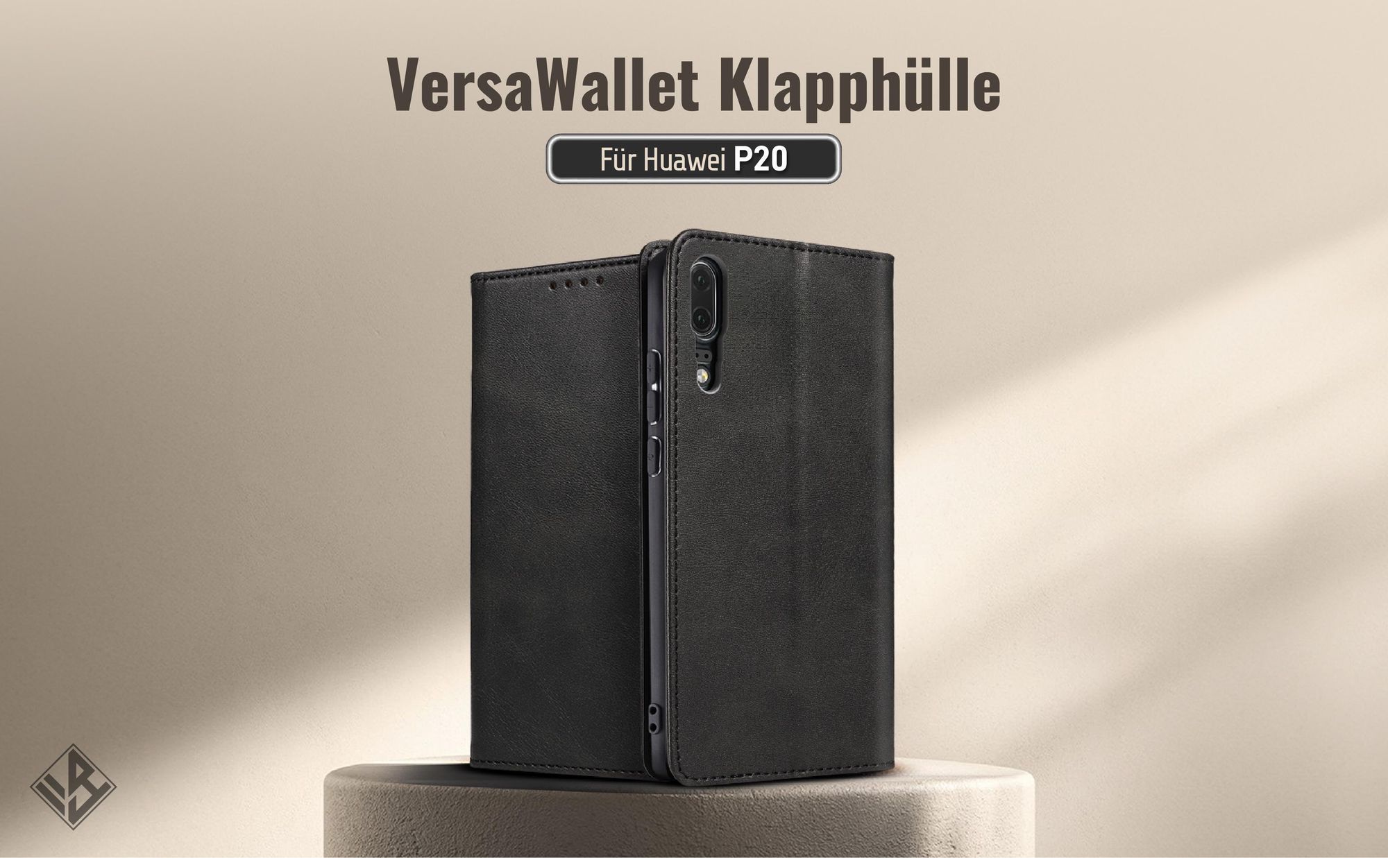 Schwarze Klapphülle für das Huawei P20 mit Wallet-Funktion