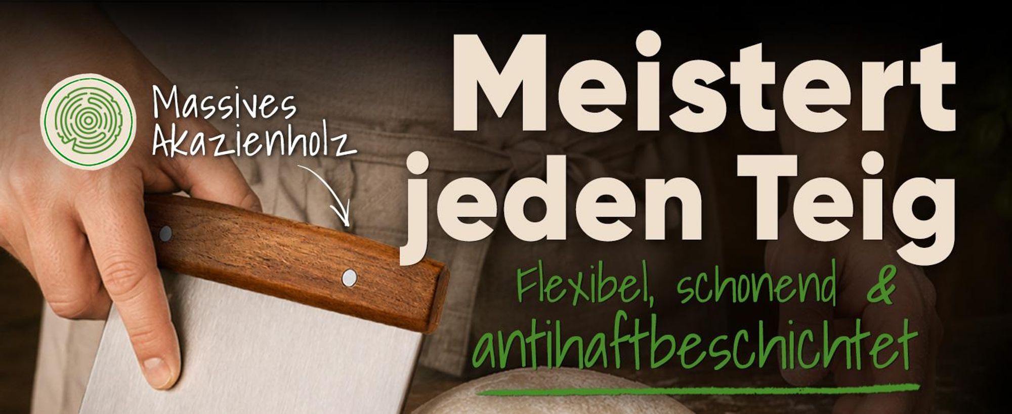 EDELFELD [Original] Teigkarte aus Edelstahl 18cm mit Holzgriff – Teigschneider zum Brotbacken – Langlebiger Teigspachtel zum Teilen & Formen von Teig