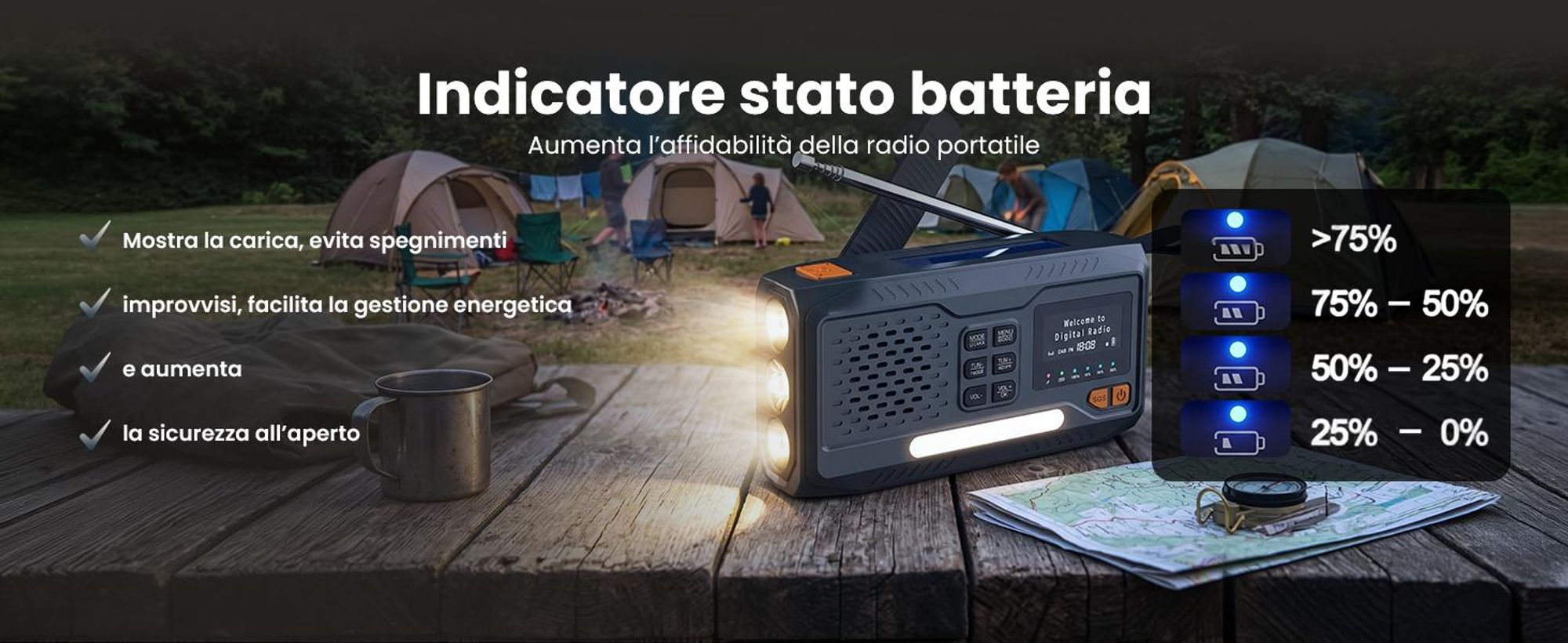 Extralink radio d'emergenza Bluetooth solare a manovella torcia 4000 mAh
