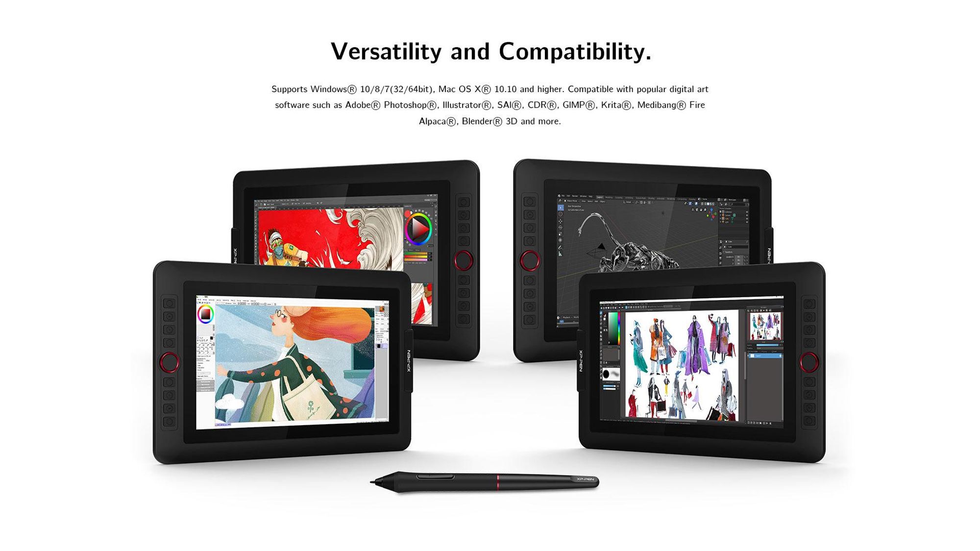 XPPen Artist 12 Pro, Kabelgebunden, 5080 lpi, 256,32 x 144,18 mm, USB, 1 cm, Stift