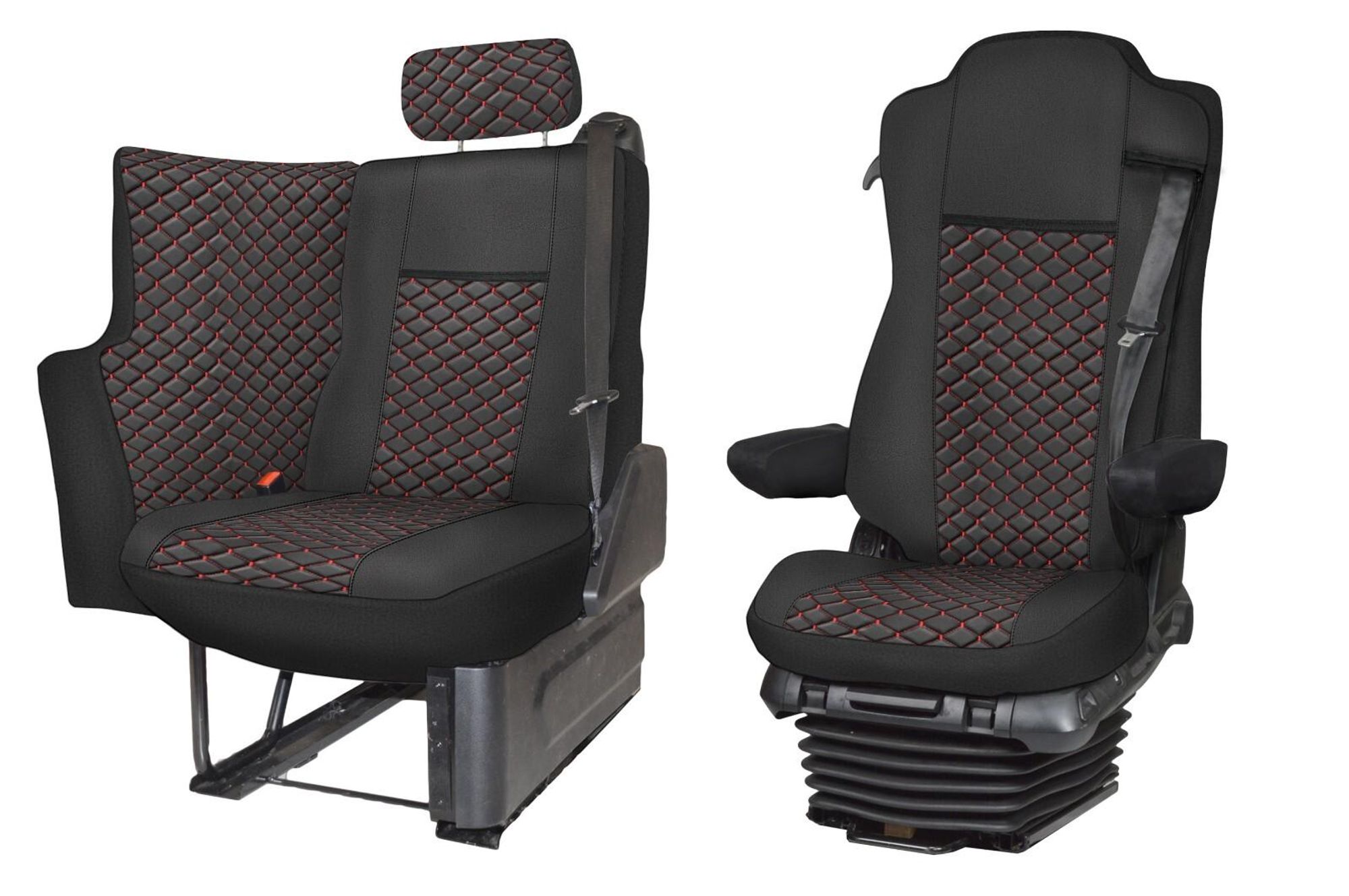 LKW Sitzbezüge für Mercedes Actros MP4 MP5 SOLOSTAR Set mit Rot Stitche