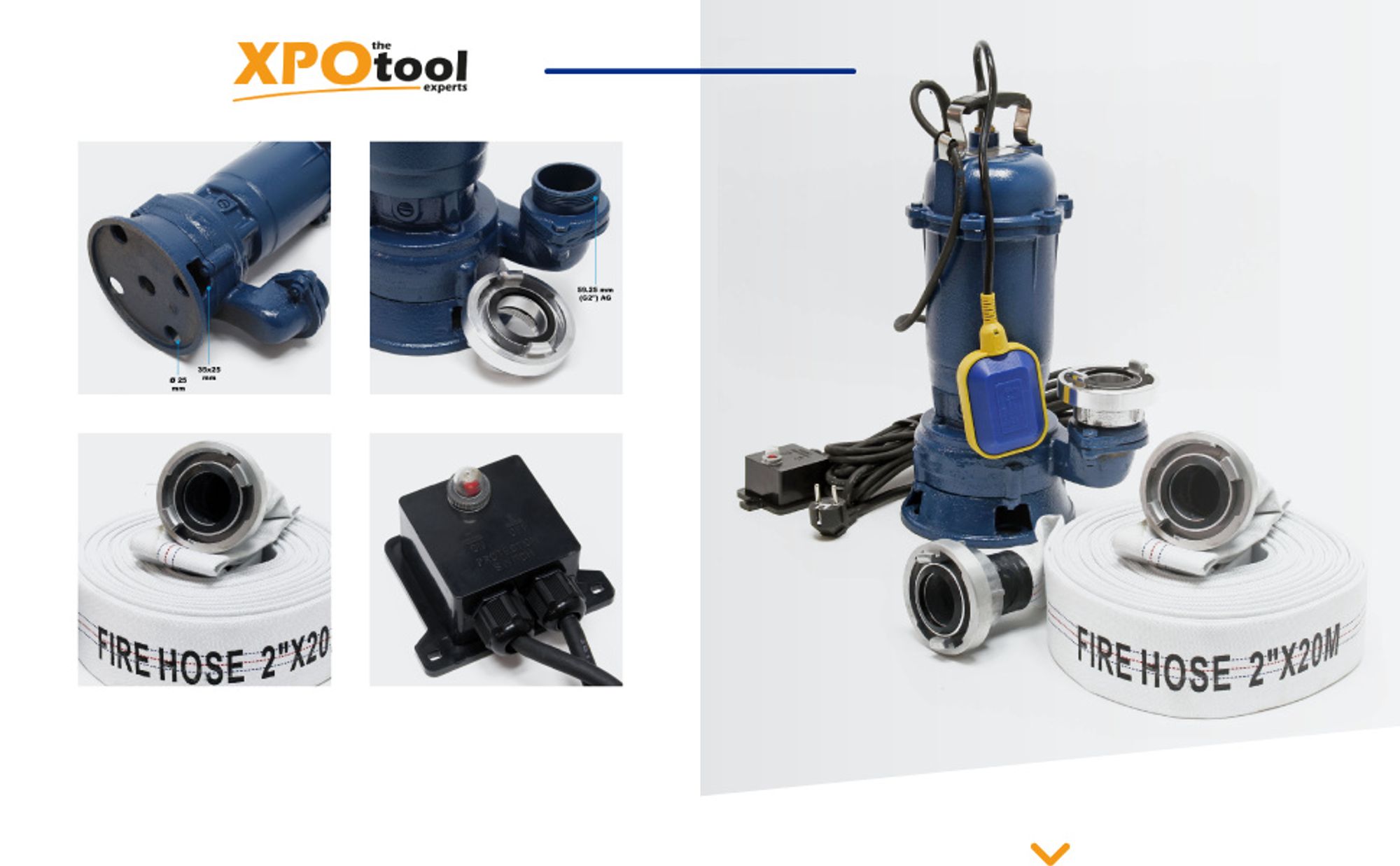 Wiltec Schmutzwasserpumpe 1500W 36000l/h mit Schwimmerschalter max. Förderhöhe 10m mit 20m Schlauch