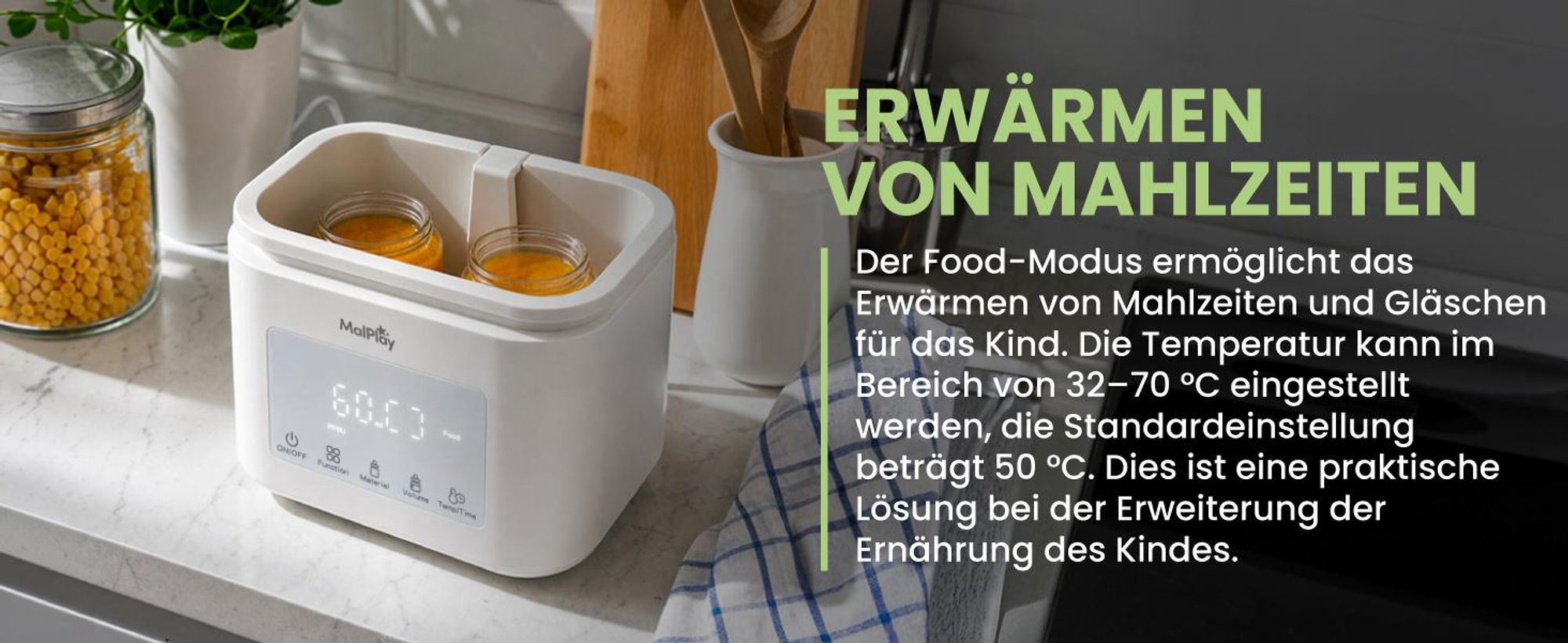 Flaschenwärmer für 2 Flaschen mit Sterilisator Auftauen Warmhalten 7/24 Std Babykostwärmer