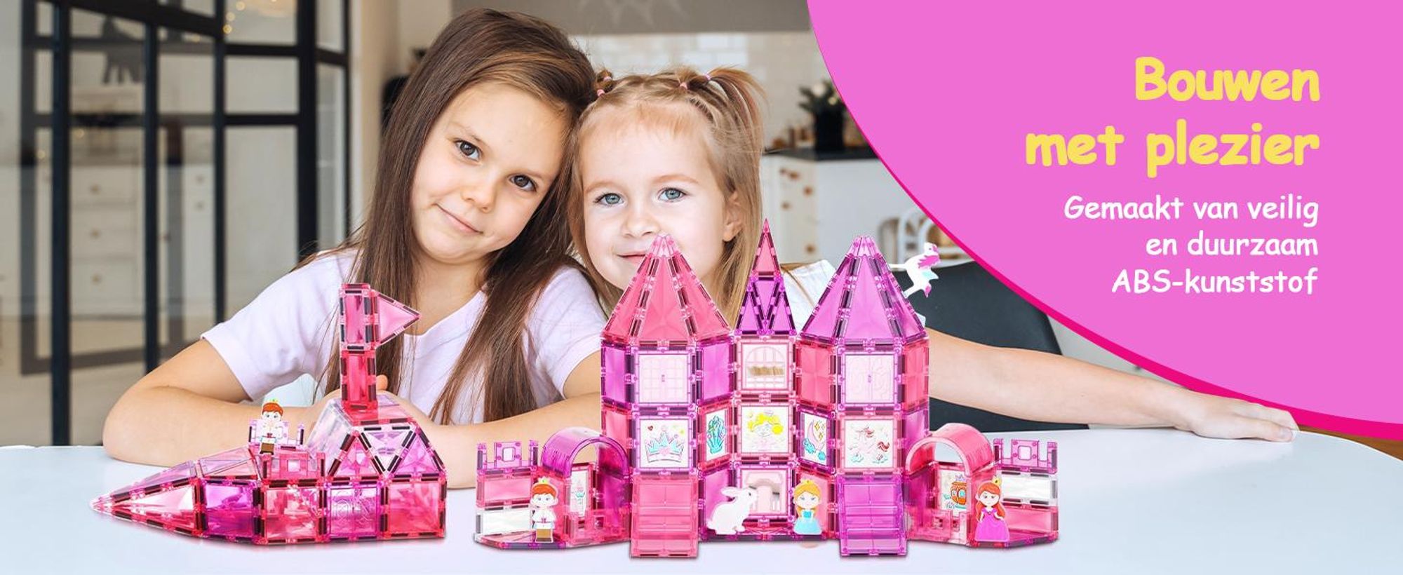 Olvy Magnetische bouwstenen, Montessori speelgoed, 80 stuks - Magnetische tegels voor kinderen - Magnetische bouwstenen - Magnetisch constructiespeelgoed, Magna, Prinses