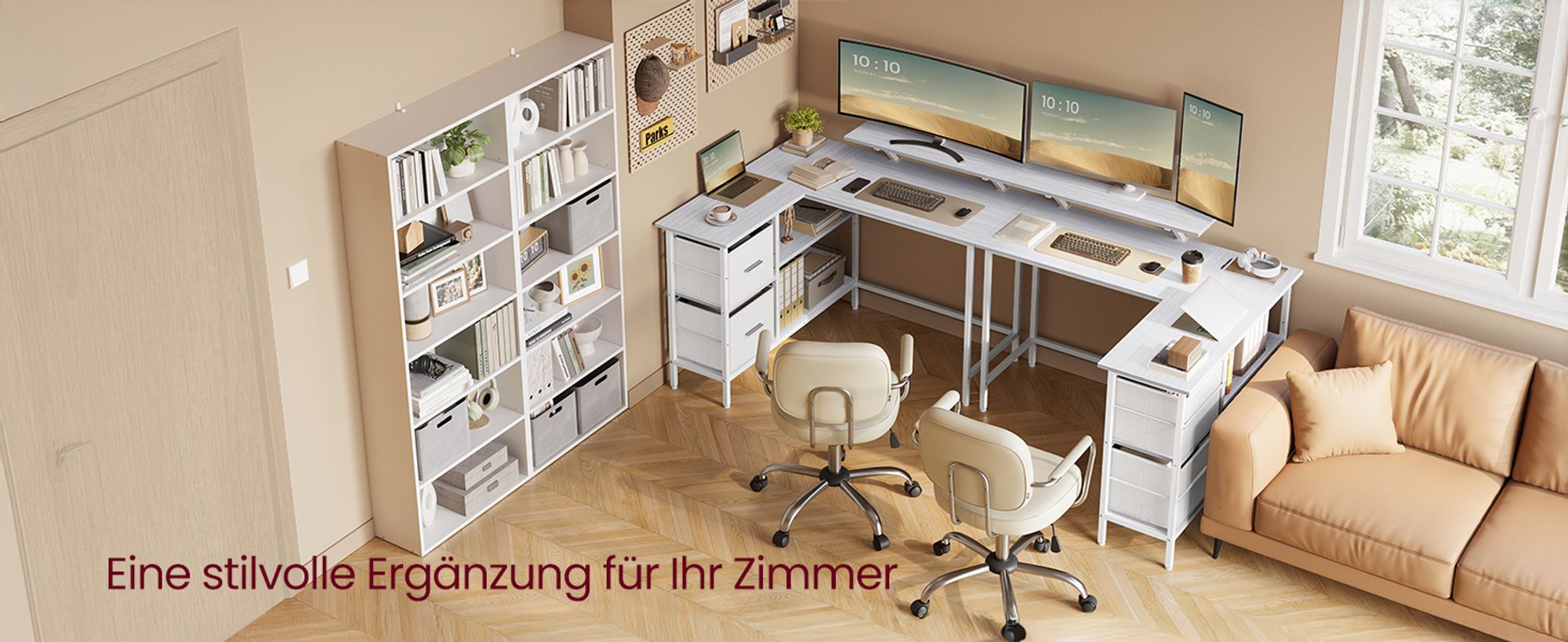 VASAGLE Schreibtisch, Eckschreibtisch, L-förm, mit Monitorständer und verstellbarer Ablage