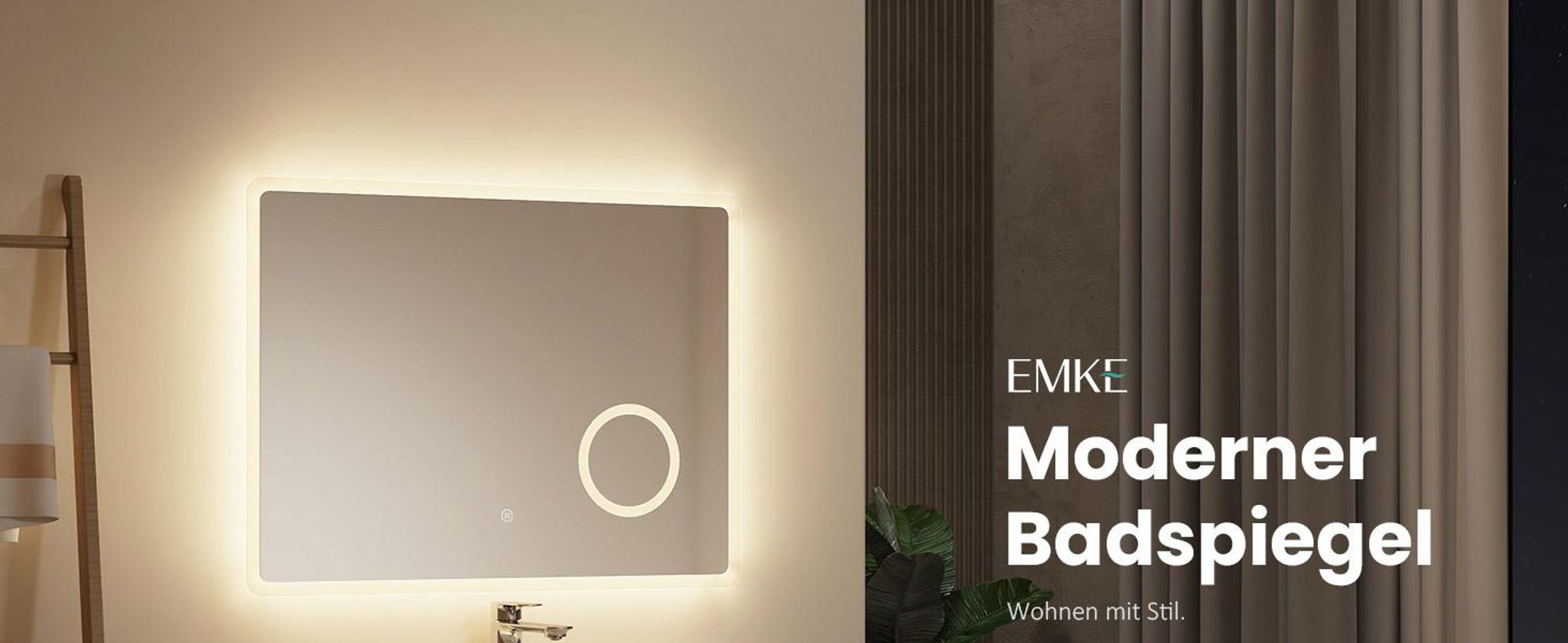 EMKE Badspiegel mit 3X Vergrößerung Touchschalter 3 Lichtfarben Dimmbar Antibeschlag 80X60cm