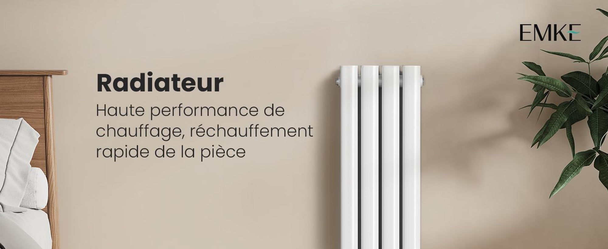 EMKE Radiateur tubulaire design pour eau chaude Raccordement central Vertical Ovale Monocouche 266 Watts 24cm x 90cm Blanc sans thermoplongeur