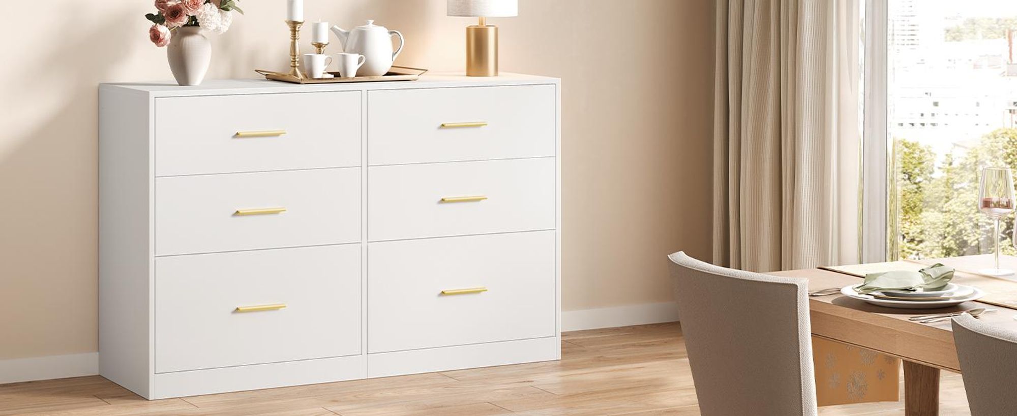 VASAGLE Kommode mit 6 Schubladen, Aufbewahrungsschrank, für Schlafzimmer, Wohnzimmer, 40 x 119 x 78 cm, weiß