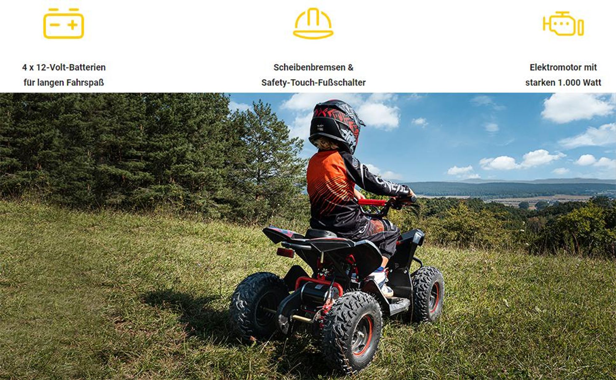 Elektro-Kinderquad Reneblade | 1000 Watt - Kinder Pocket Quad bis 24 km/h - Elektroquad - Elektro Auto - LED - 12V Batterie - Bis 65 Kg (Schwarz/Blau)