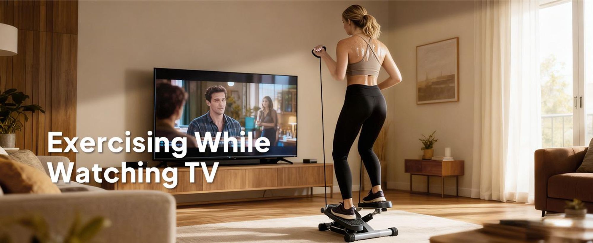 SPORTNOW Mini Stepper 2 w 1 do domu z wyświetlaczem LCD, Stepper domowy z linami treningowymi, Stepper z ruchomą osią góra-dół do treningu nóg/ramion do 100 kg, do ćwiczeń fitness w domu i biurze, szary