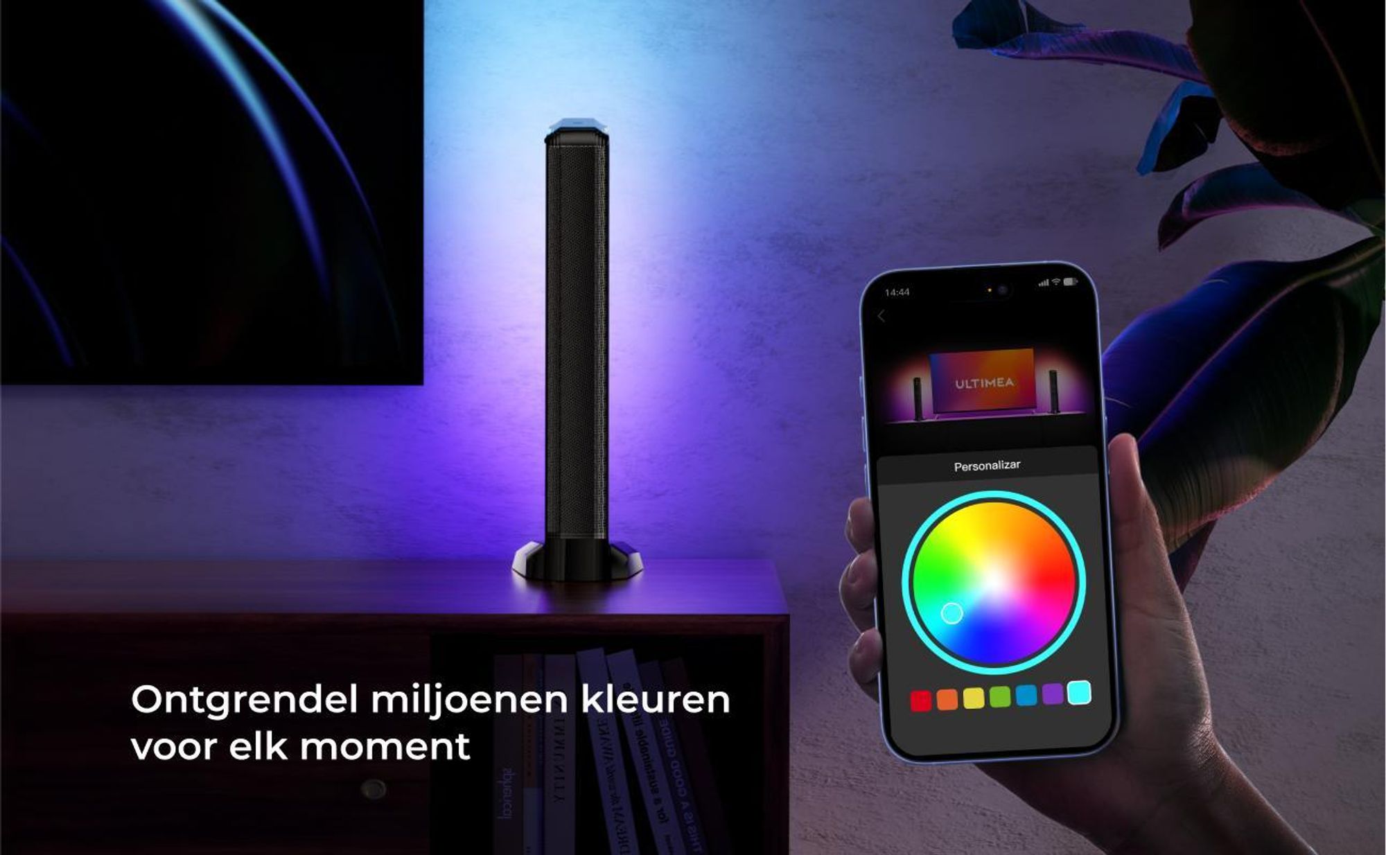 ULTIMEA 7.1kanálový odnímatelný soundbar s RGB osvětlením, virtuální prostorový zvukový systém se subwooferem, 2 prostorové reproduktory, 410 W