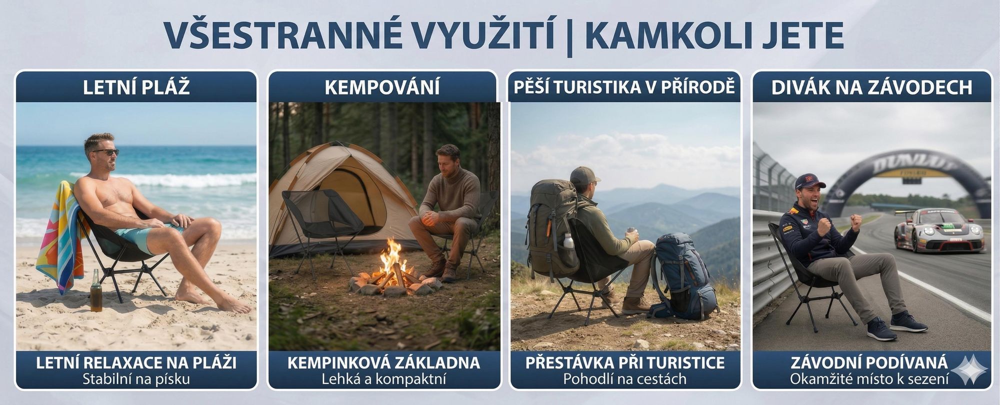 Skládací kempingová židle 55 × 62 × 30 cm, ultralehká skládací židle pro venkovní použití, plážová židle s přepravní taškou – PACKSEAT