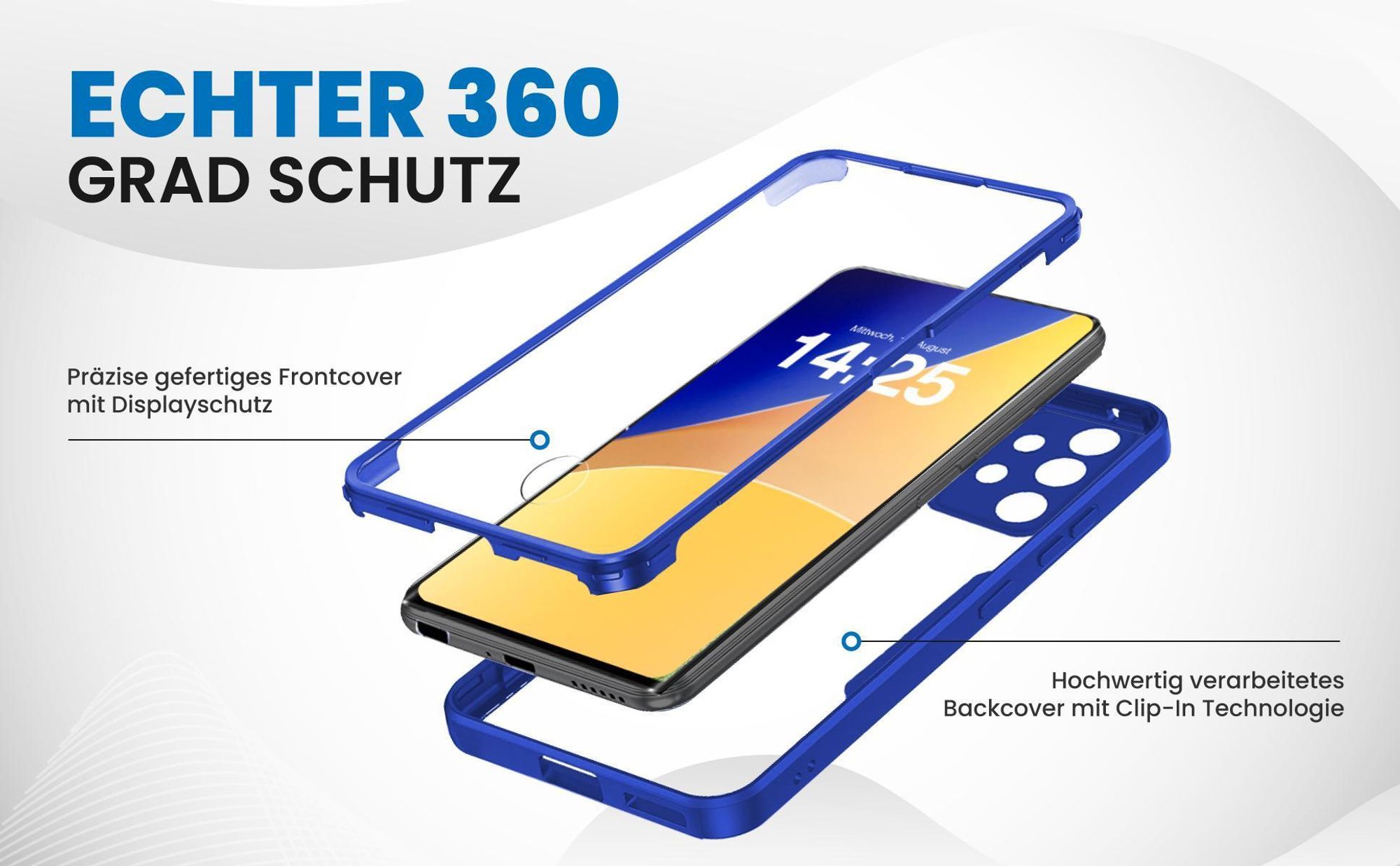 Blaues 360 Grad Case für Samsung Galaxy A52 / A52 5G / A52s 5G mit Schutz von beiden Seiten