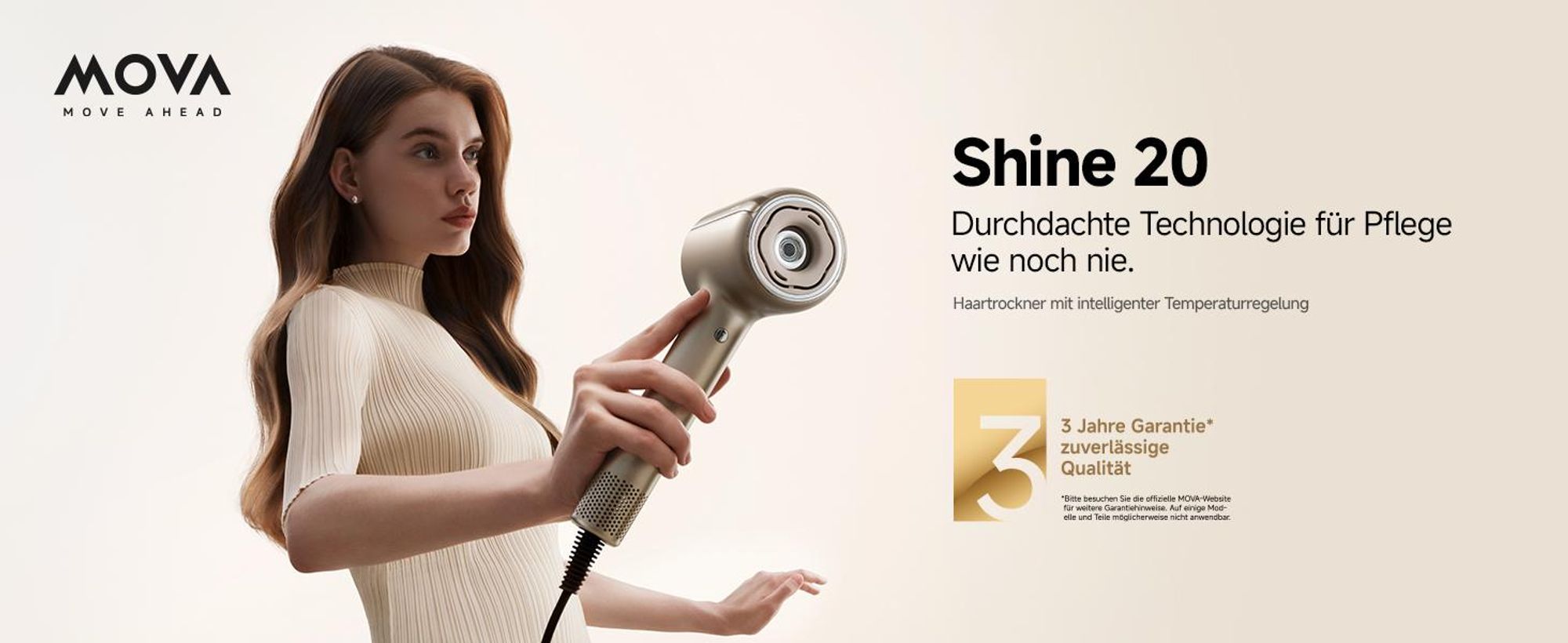 MOVA SHINE 20 Haartrockner Silber – Profi Föhn, KI Thermostat-Technologie, gleichmäßige Wärme, schnelle Trocknung & Multi-Styling