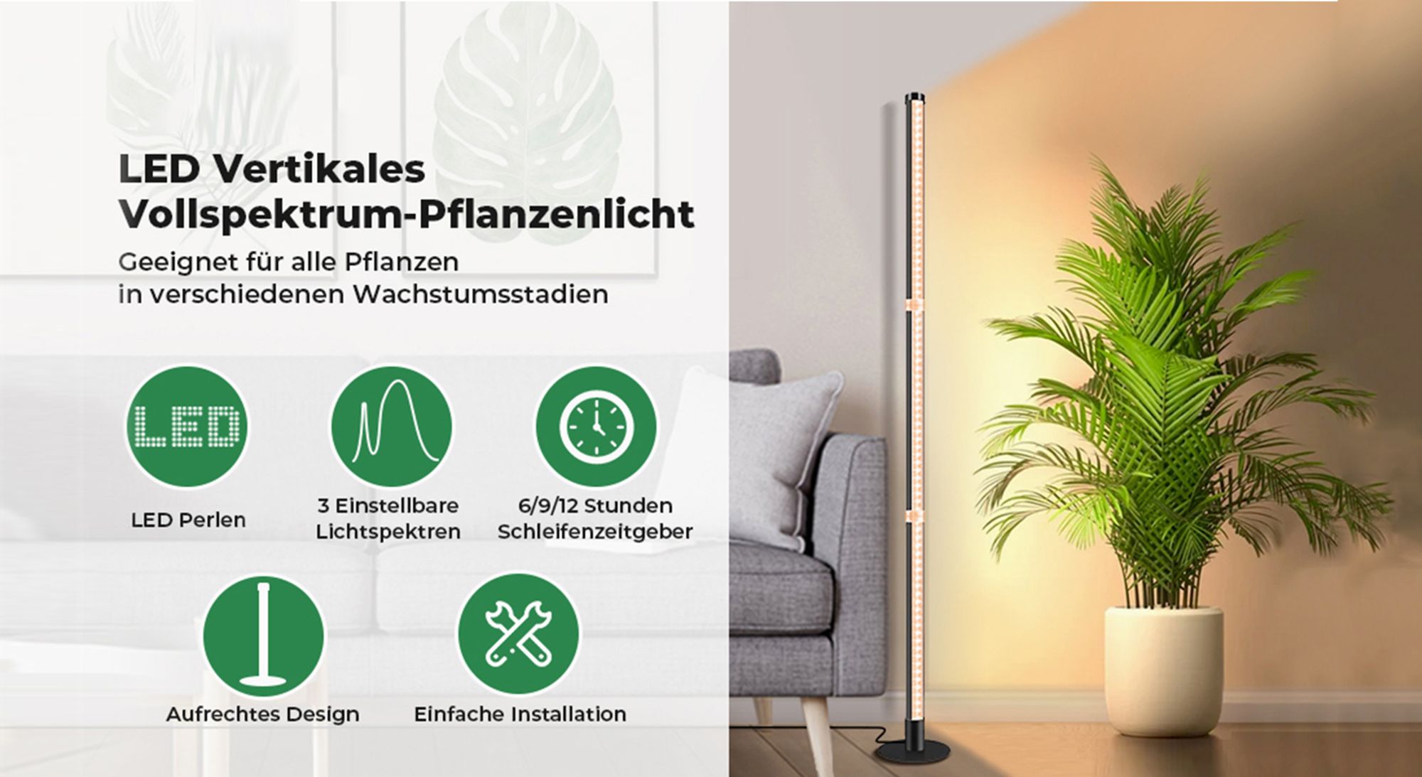 40cm Pflanzenlampe LED Vollspektrum 3 Lichtmodi Pflanzenlichter Stehlampe Zimmerpflanzen Wachstumslichter mit Timer